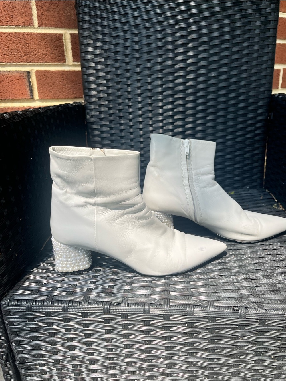 Theory White Ankle Boots with pearl heels